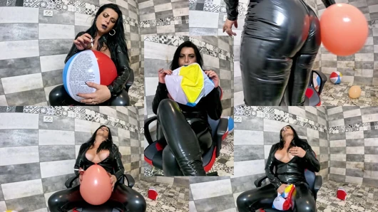 Dominanter latex-MILf-ballon-fetisch. Rauchen, giant popping, cameltoe und orgasmus