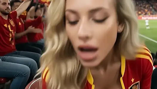 Victory Facial: Spanish Blonde Gets Painted In Stands (AI)