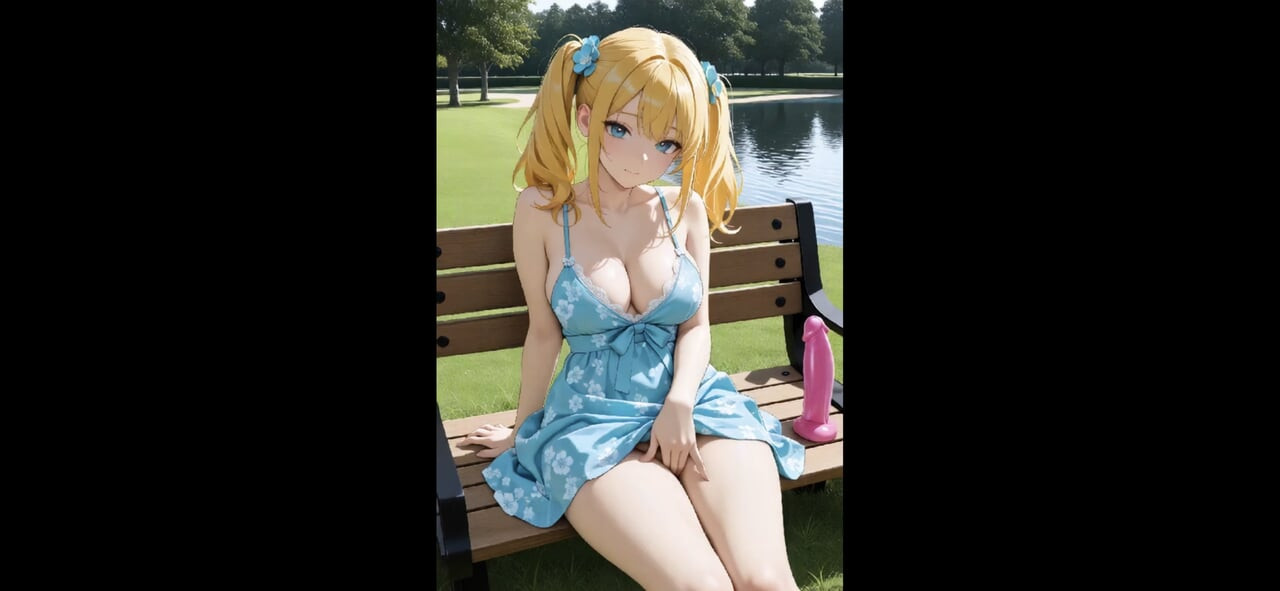 変態アニメ - 公園で興奮してディルドで遊び始めた