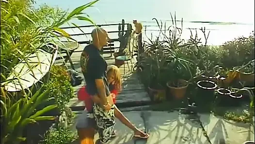 Tattooed black pussy licking fucking in the garden...cum on tits
