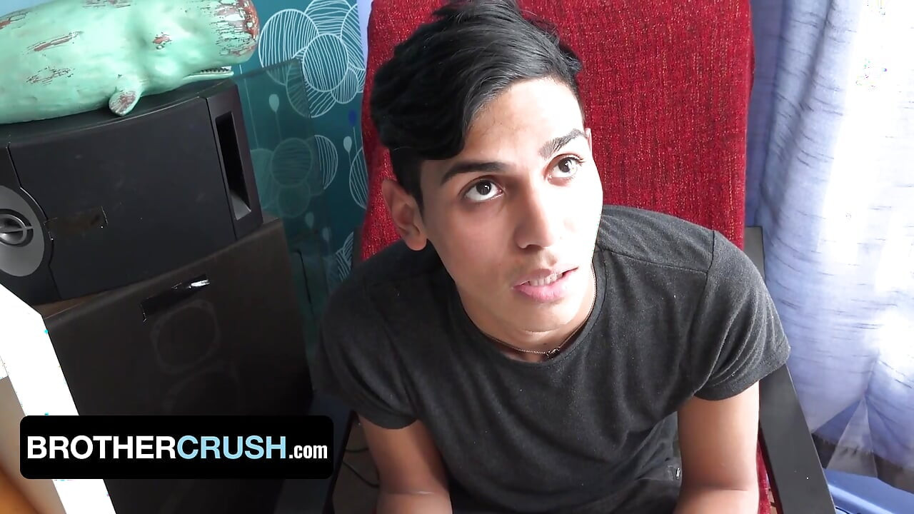 Submissive Latino twink takes his dominative stepbrother's big dick and makes him cum