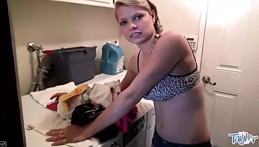 Little Taylor Does Laundry while Masturbating with Sex toys