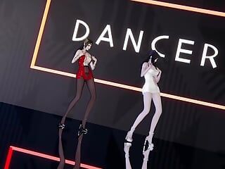 2 сексуальные азиатские девушки танцуют + Постепенное раздевание (3D хентай)