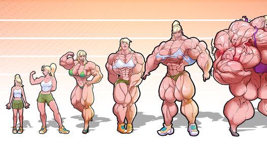30 天的女性肌肉生长动画 - 配音 - 女巨人，肌肉，巨大的胸部，巨大的二头肌弯曲