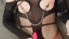 Sissy Guzel plays with her clitty in the chastity belt