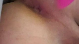 My slut adds her pink buttplug in