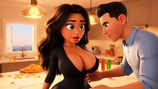 Hot Curvy Married Brazilian Wife Secretly Fucked by Young Neighbor in Kitchen Before Guests Arrive (AI generated)