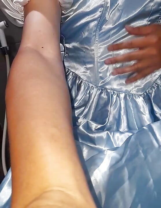Crossdresser Cum Wearing Elegant Satin Ball Gown
