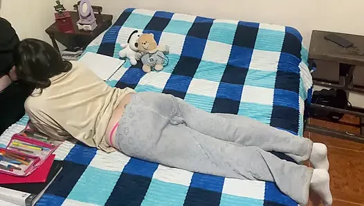 My roommate wants to do her homework, but she never says no to my penis.