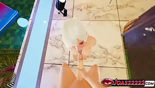 Mia Pool, блондинка, 3D хентай - лизание подруги, мокрая дрочка, камшот с глубокой глоткой в анимации без цензуры