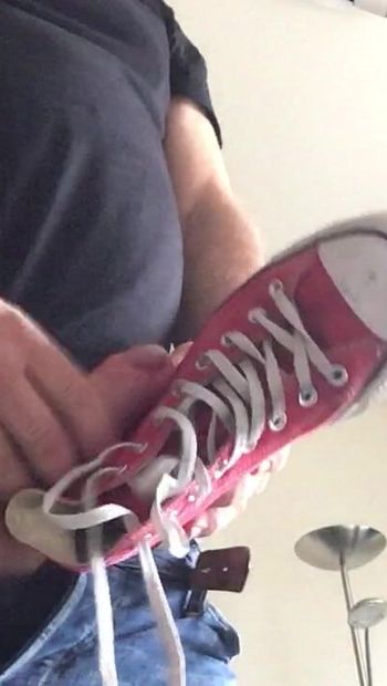 Sperm on red converse sneakers