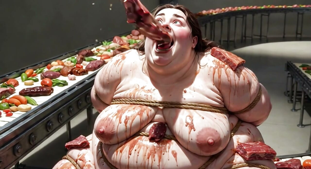 Humiliated BBW Slave Tied and Stuffing Her Belly Deep
