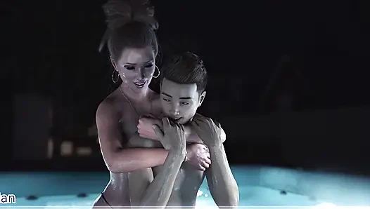 A Wife and Stepmother Real Fucking Sucking Her Boobs in Jacuzzi