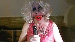 Gagged, CD sissy slut,Sarah Millward, wannabe MILF, wanks, craves humiliation and cock - your cock, and your cum in her face