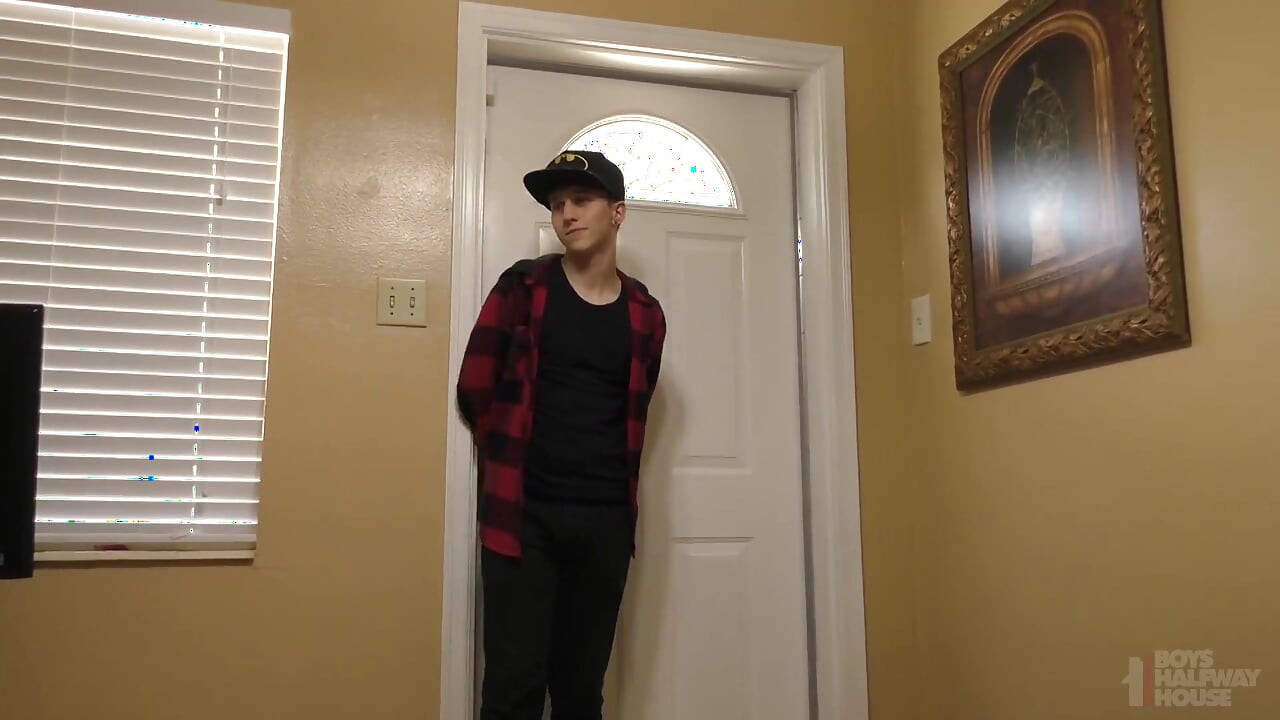 Smooth twink endures humiliating spitroast for breaking halfway house rules