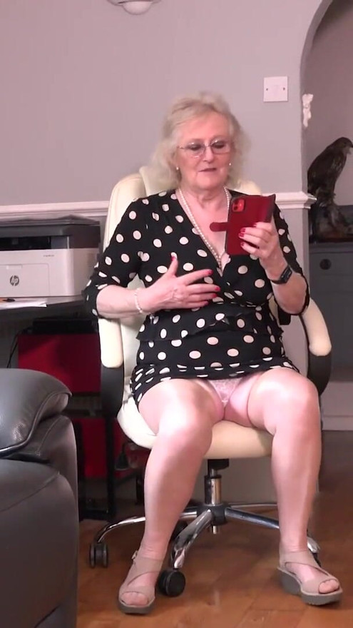 AuntJudys - Mature Hairy British GILF Mrs. Claire Has Phone Sex at the Office | Clip 1