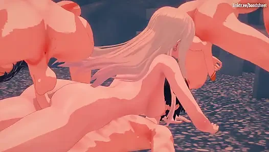 Marin Kitagawa Mit Drei Hengsten in Einem Strandversteck