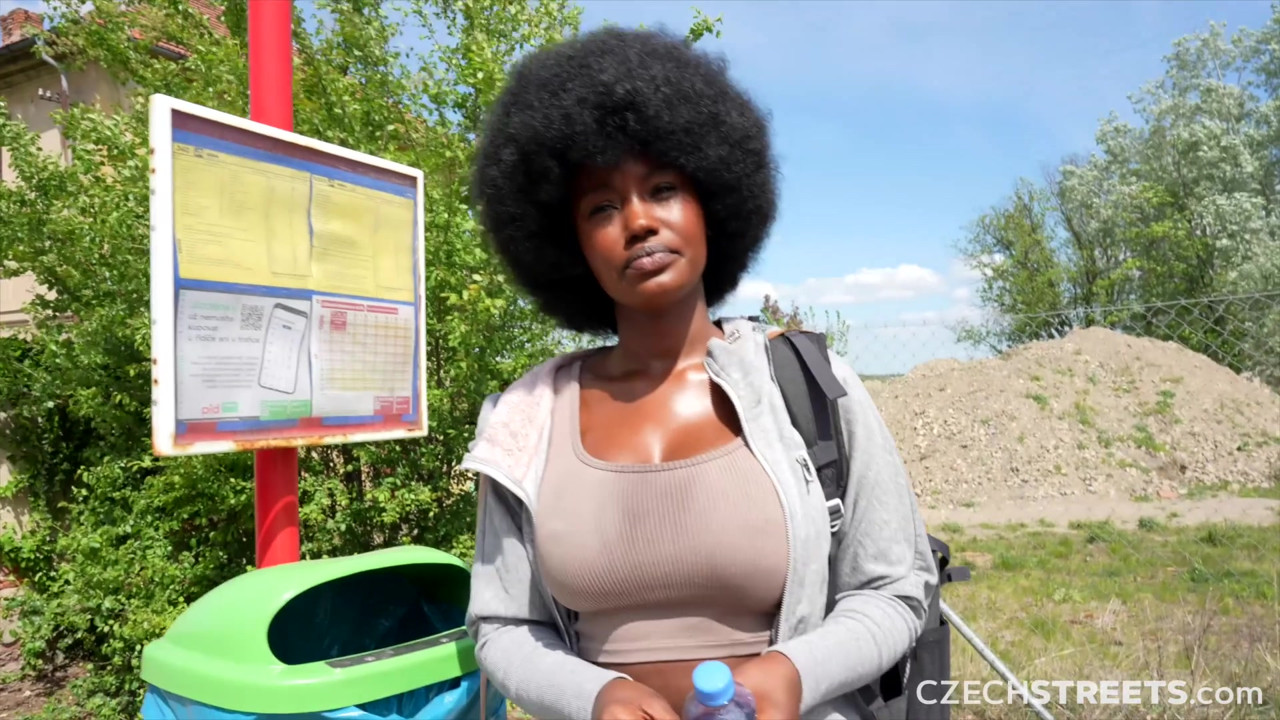 チェコの通り152:かわいい巨乳の黒人の女の子と急いで