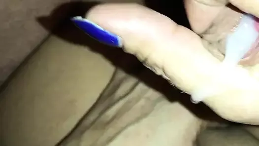 Hot handjob with cumshot on belly