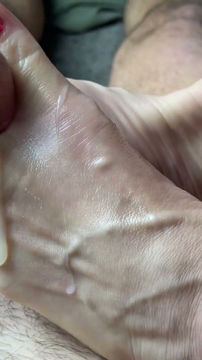 my wife's sexy feet are slipping on my dick and look how it all ended | Clip 1