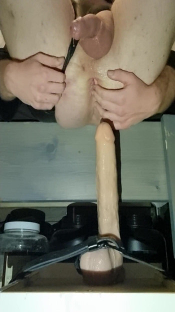 Powerful moment from "Big Natural Boobs TS Bailey Jane Leaking Cum x Piss While Riding BIG Dildo Including Prolapse"