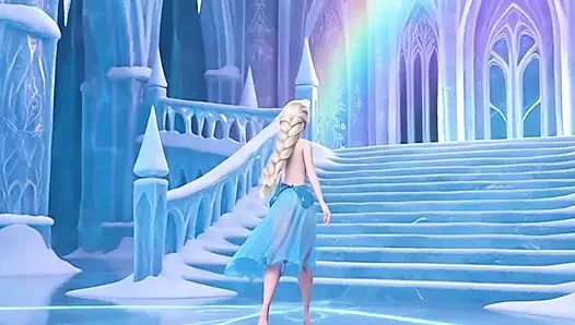 Çarpıcı çıplak elsa zarif ve zarif şehvetli pozlar onun büyülü parlayan buz sarayı sinematik 3d animasyon