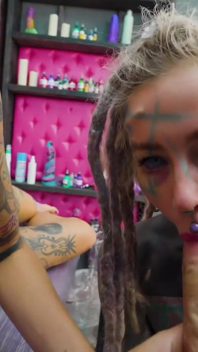 Tattoo apprentice and her customer get ANAL fucked during TATTOO session | Clip 1