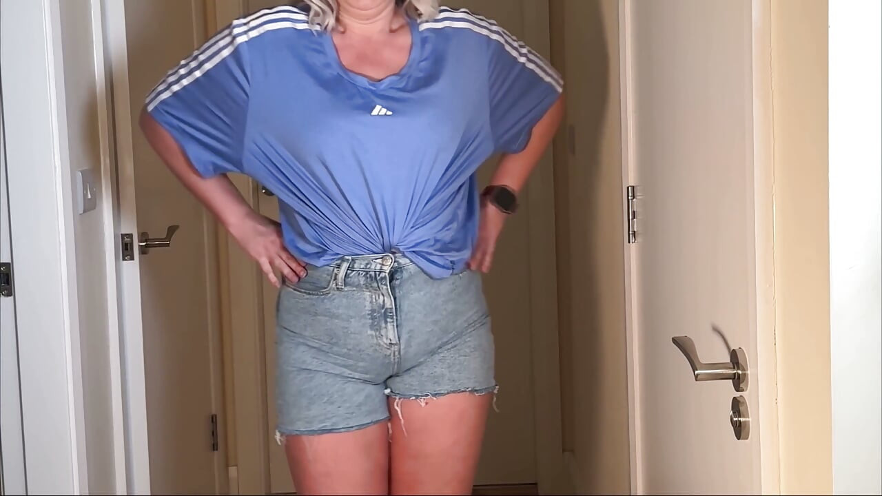 Bathroom Locked - Denim Shorts Wetting Outside the Door