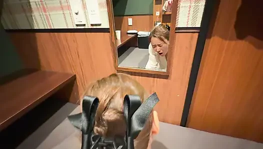 Lewd masochistic wife has sex at an Internet cafe, holding back her moans and reaching climax in a silent room.