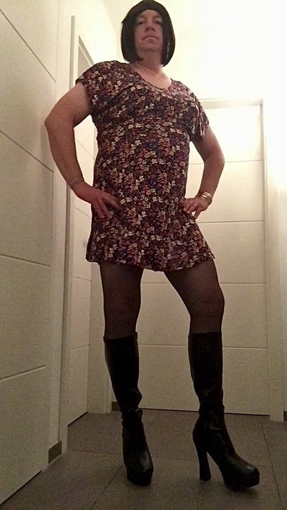 Nicolette in a new summer dress and high heels boots