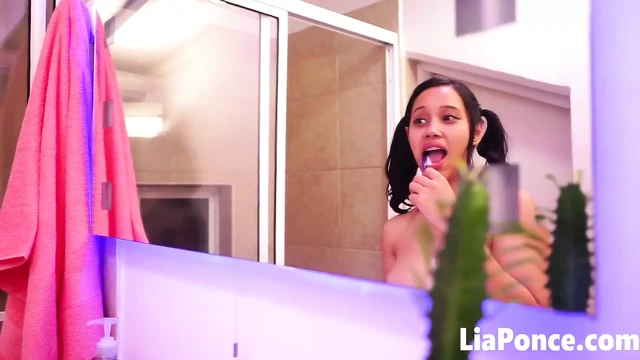 Hardcore Latina teen Lia Ponce takes a shower after sex