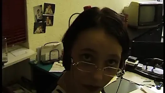 Spex brunette sucking cock and getting doggystyled in pov