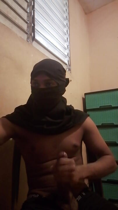 Masked big black cock masturbates