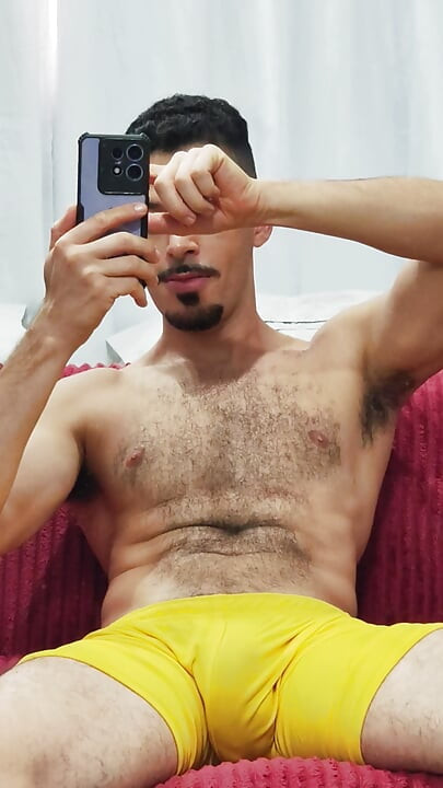 Teasing with the yellow football shorts