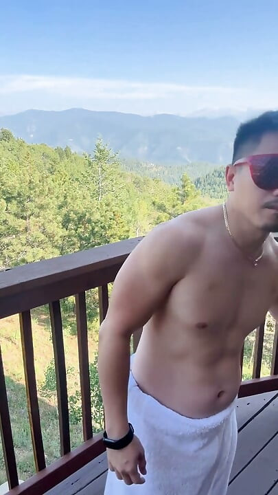 Mountain Top Tease: Muscular Asian Hunk's Solo Show