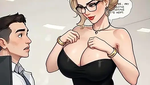 Waifu sekretärin pOV - weiße haare, GILf & brünette büro-nahaufnahme necken