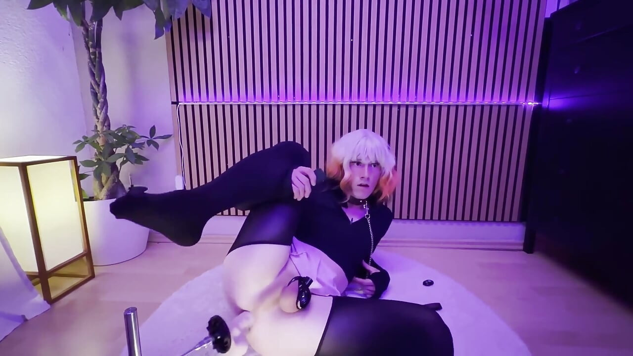 Sissy Anal Dildo Masturbation in Chastity Cage