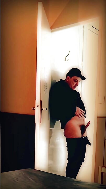 Jerk off and ass show in front of a door