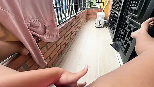 Last night I was walking around the balcony in my underwear and I saw my neighbor looking over here so I decided to masturbate this morning to see if I would go out and