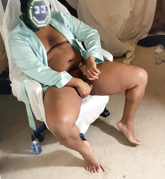 Light Up Masked Man Jerking Out A Moaning Cumshot In Silk Robe With Prostate Toy Inserted