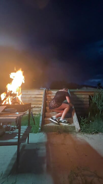 Stairway Tease by the Fire - Sheer Top, Thong & Slow Dance