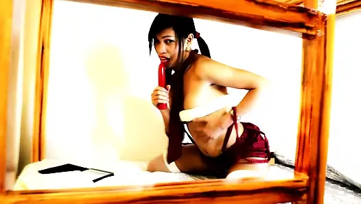 Solo-asiatisches college neckt mit lieblings-sextoy