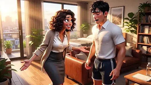 Arkadaşının üvey oğluyla ilgili bir öğretmenin gizli çeki stüdyoda tutkulu bir fanteziye dönüşüyor (yapay zeka tarafından oluşturulmuş)