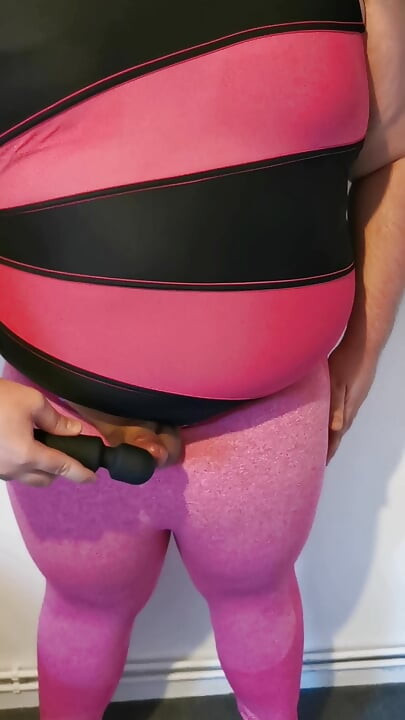 -Viewer request- Fat guy lets his little cock cum on me in my swimsuit and leggings.
