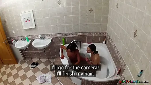 Girlfriends XXX - Lesbians Wash Each Other's Wet Pussies in the Bathtub