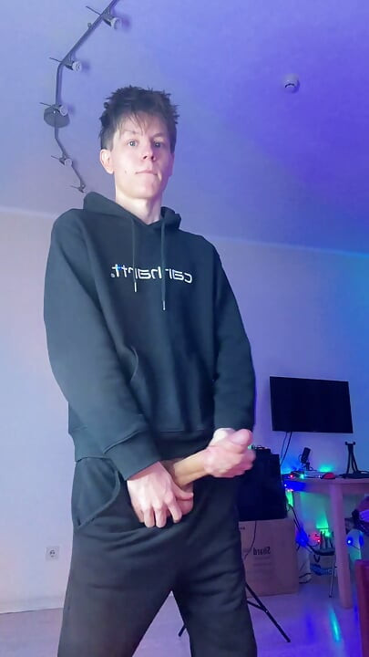 Skinny Boy Holding Back a Huge Cumshot Until It Hurts