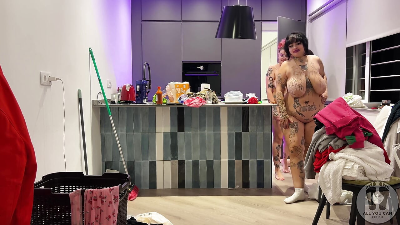 Ggg Cleaning Tidying Kitchen Sweeping the Floor Full Naked