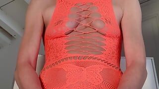 Masturbation in orange dress