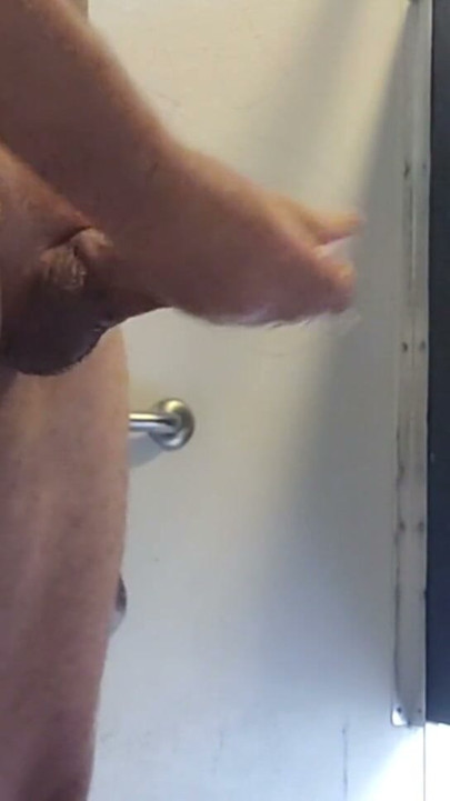 Old guy naked and masturbating in men's room | Clip 1
