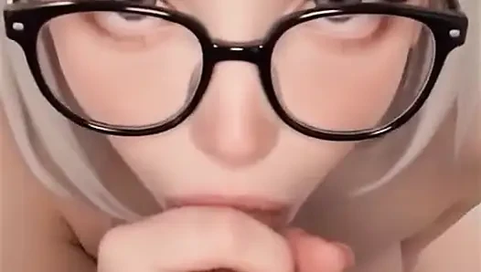 Nerdy AI-mädchen mit weißen haaren gibt einen erstaunlichen tittenfick, nahaufnahme blowjob, missionarsstellung und sperma in ihrem mund